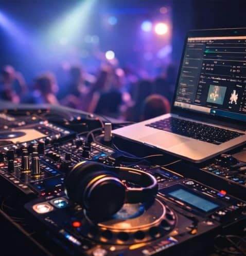 DJ entertaining a birthday party with lively music and dancing crowd