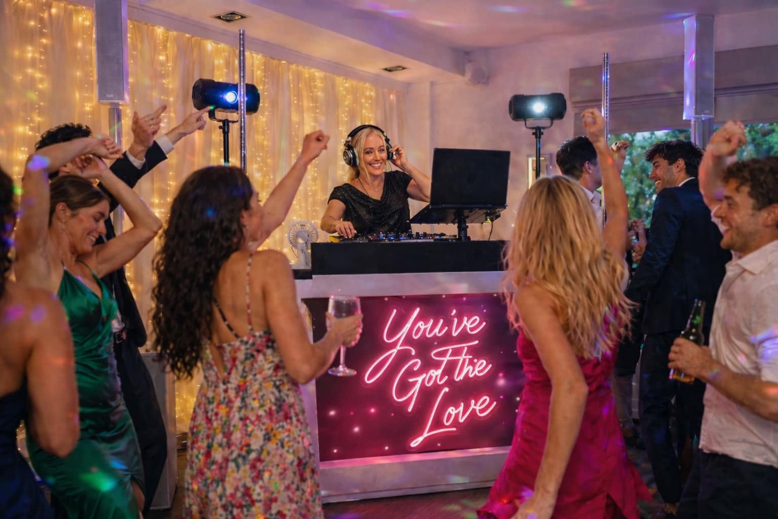 Wedding DJ Hire with Neon Sign and VIP Booth